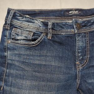 Silver Jeans Suki Slim Boot Cut Distressed Dark Blue Wash Women's Jeans Size 31